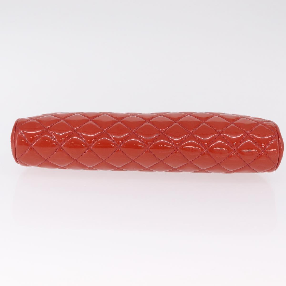 CHANEL Matelasse Clutch Bag Patent leather Orange Silver CC Auth 216262