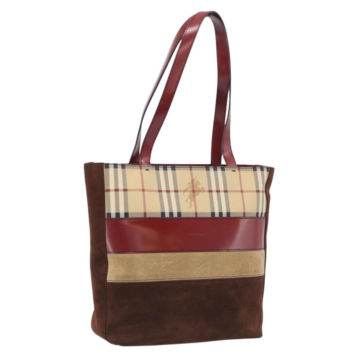 BURBERRY Nova Check Tote Bag PVC Beige Silver Auth 216264A