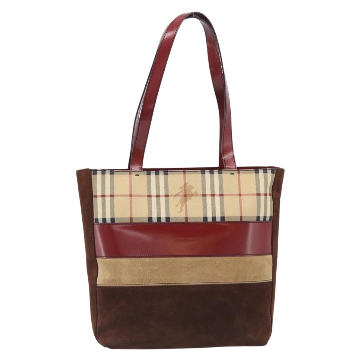 BURBERRY Nova Check Tote Bag PVC Beige Silver Auth 216264A