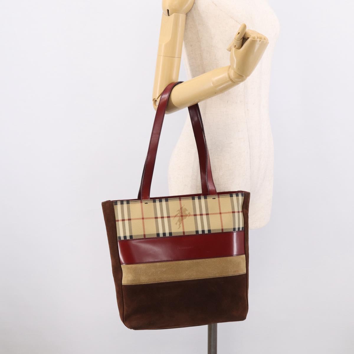 BURBERRY Nova Check Tote Bag PVC Beige Silver Auth 216264A