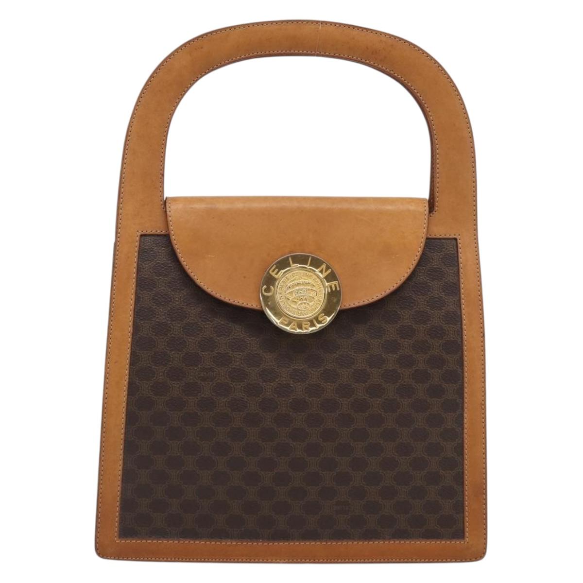 CELINE Macadam Canvas Hand Bag PVC Leather Brown Gold Auth 216265