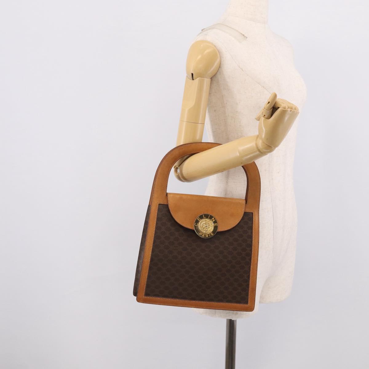 CELINE Macadam Canvas Hand Bag PVC Leather Brown Gold Auth 216265