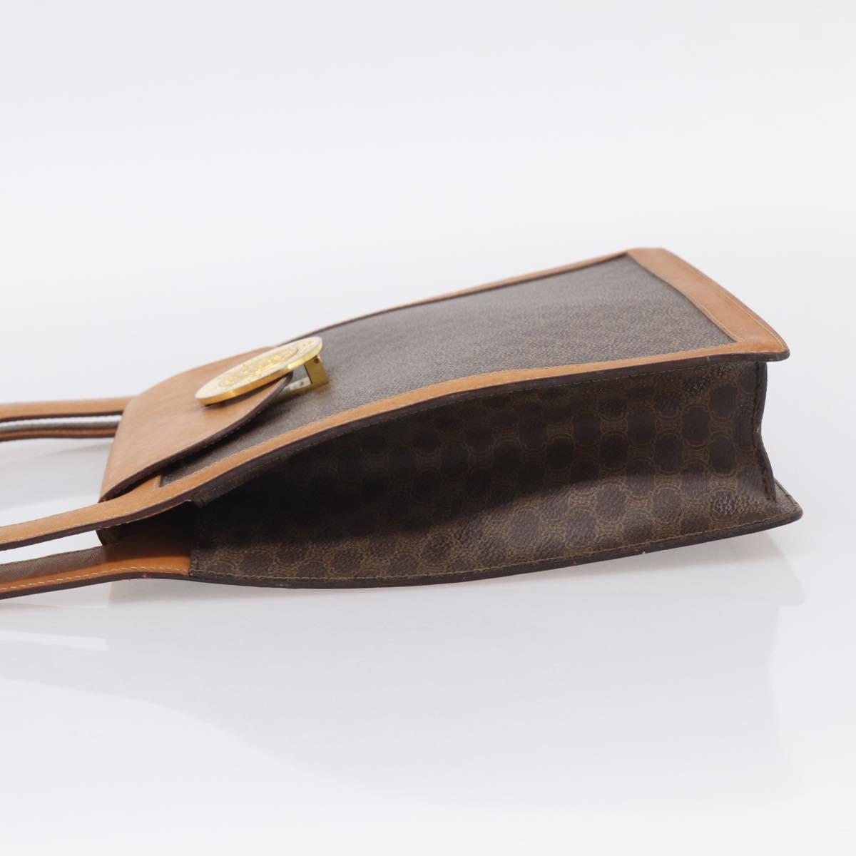 CELINE Macadam Canvas Hand Bag PVC Leather Brown Gold Auth 216265