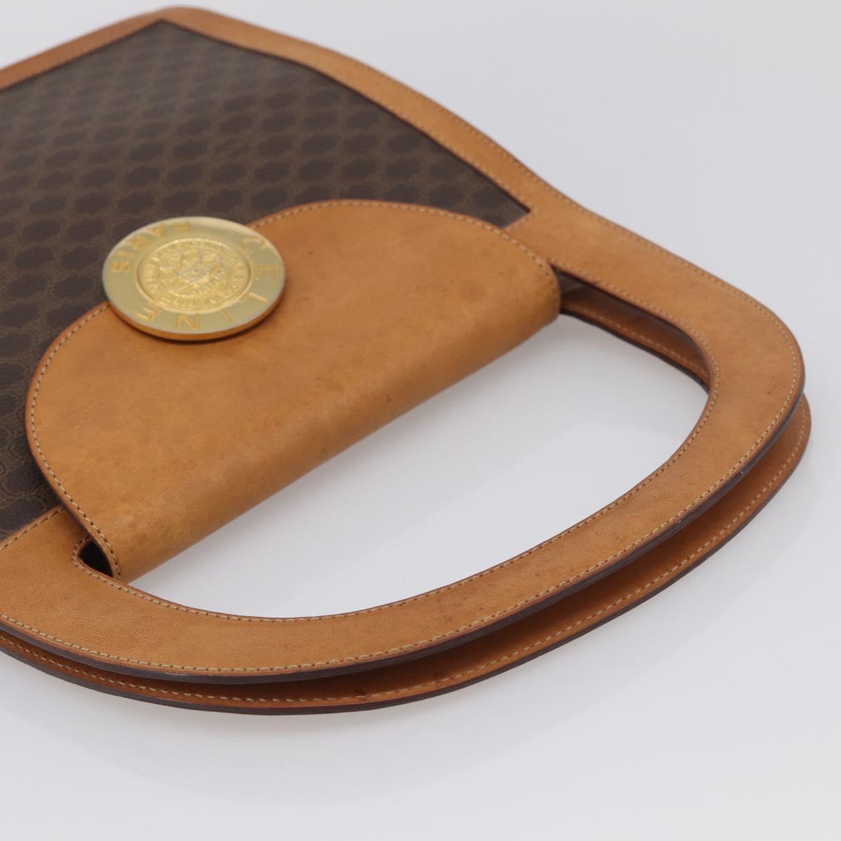 CELINE Macadam Canvas Hand Bag PVC Leather Brown Gold Auth 216265