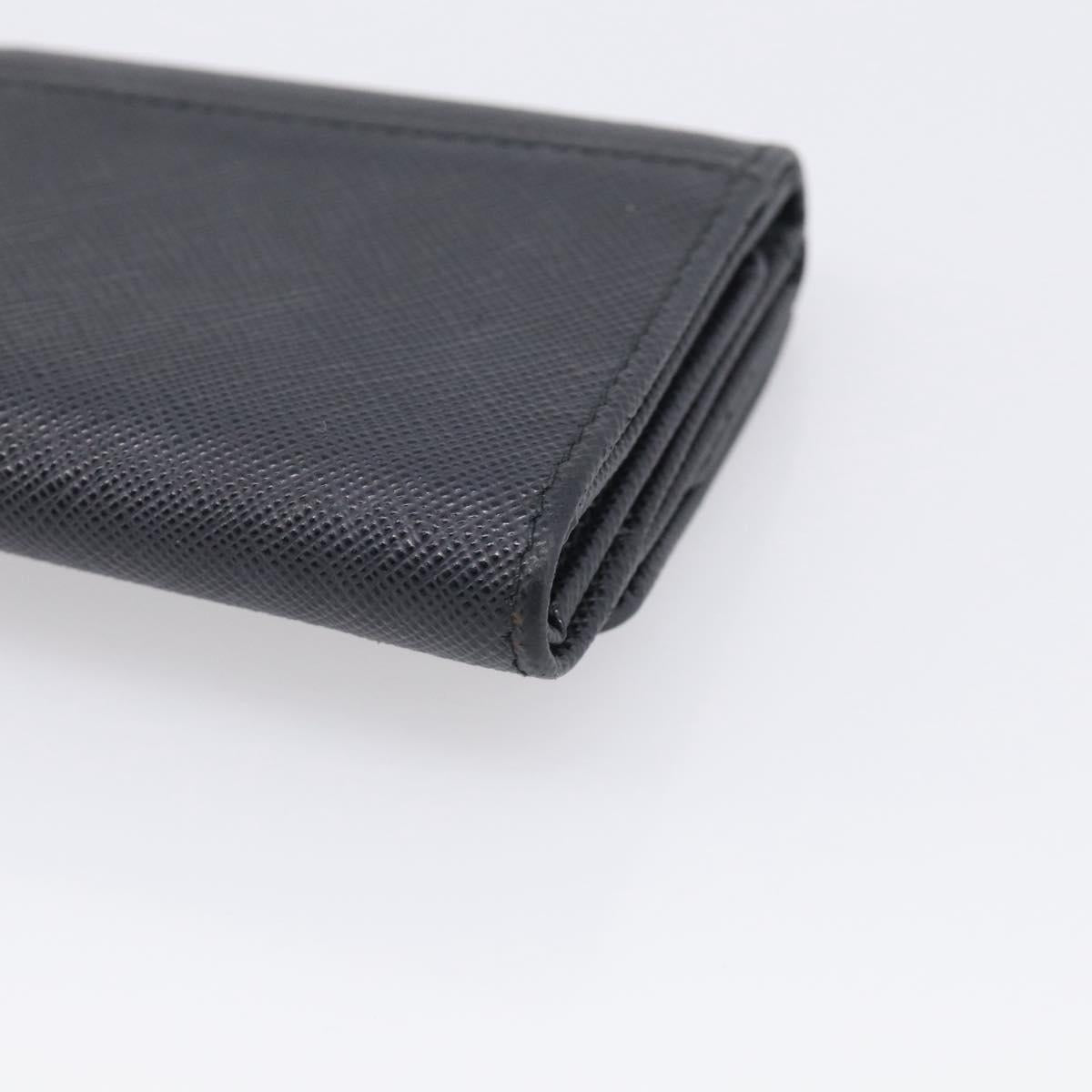 PRADA Trifold Wallet Saffiano leather Black Silver Auth 216267M