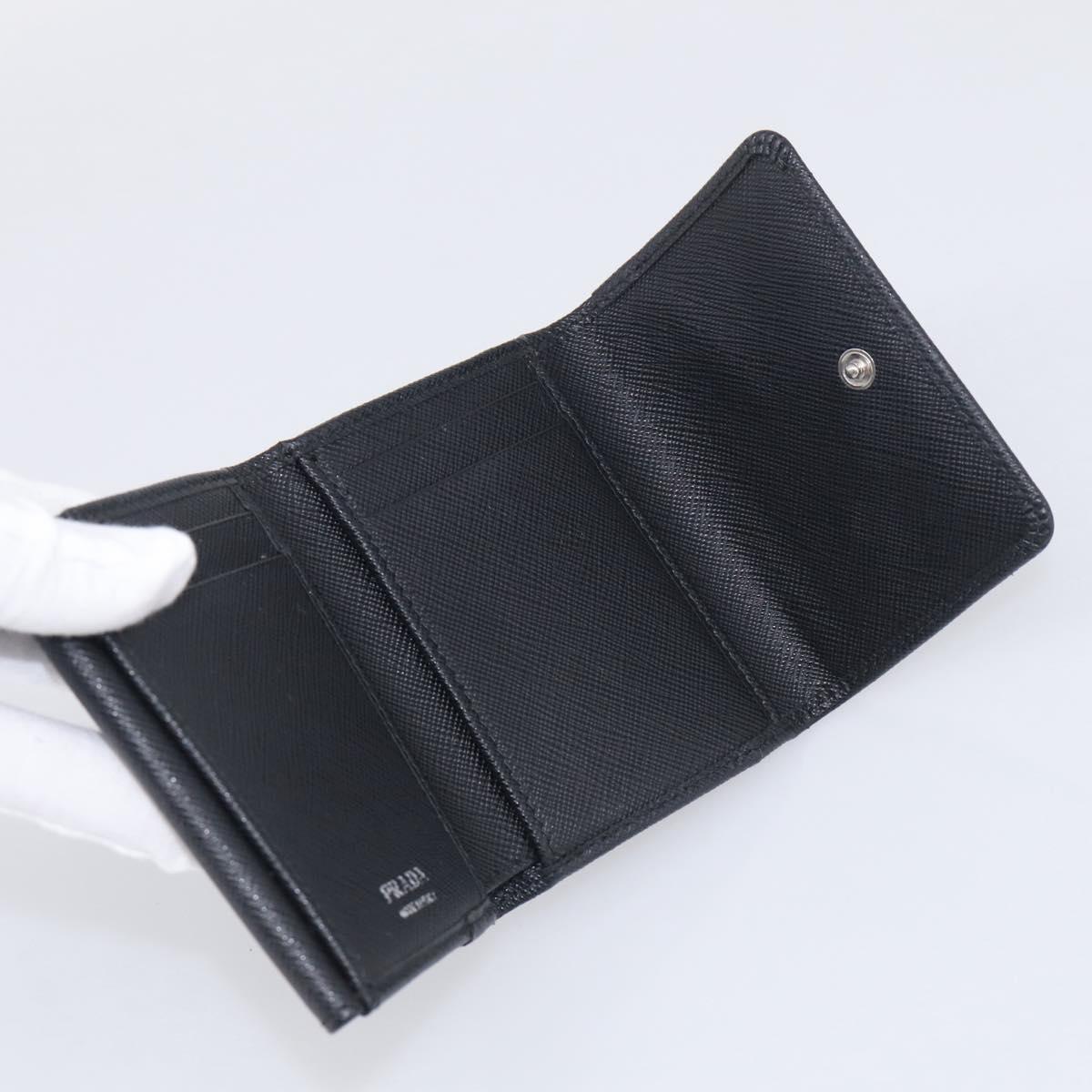 PRADA Trifold Wallet Saffiano leather Black Silver Auth 216267M
