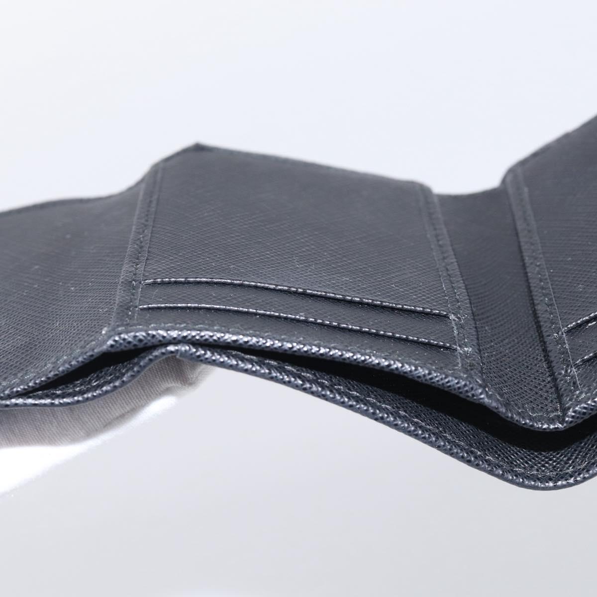 PRADA Trifold Wallet Saffiano leather Black Silver Auth 216267M