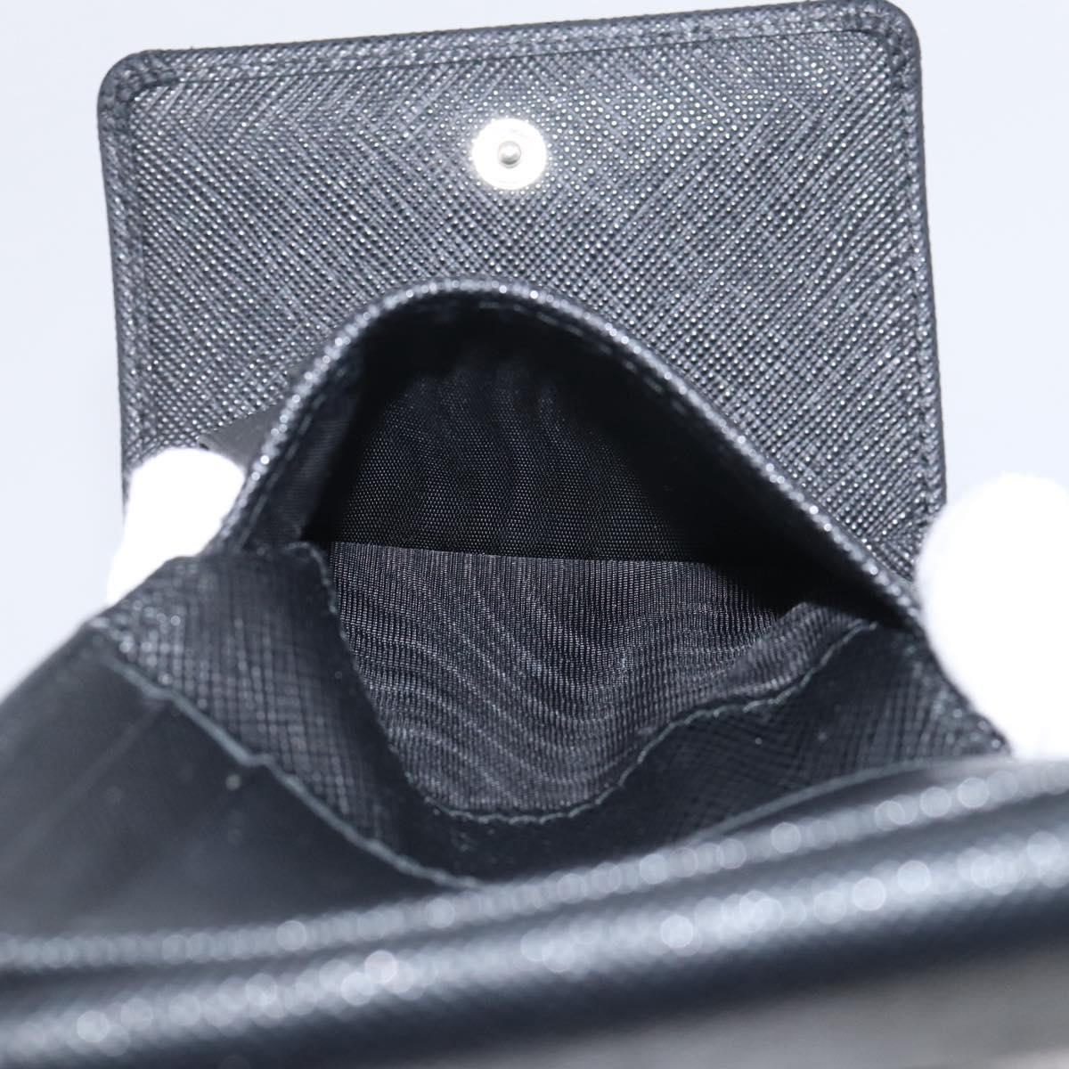 PRADA Trifold Wallet Saffiano leather Black Silver Auth 216267M