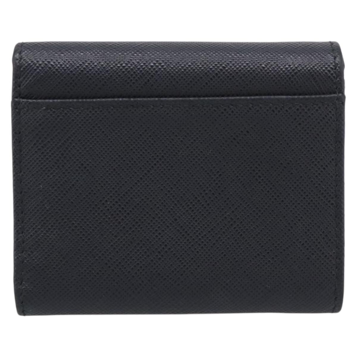 PRADA Trifold Wallet Saffiano leather Black Silver Auth 216267M