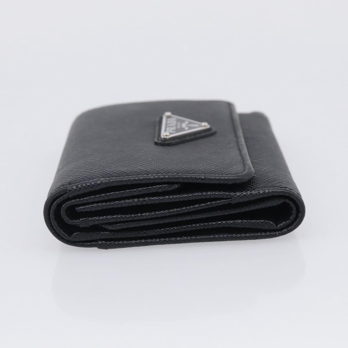 PRADA Trifold Wallet Saffiano leather Black Silver Auth 216267M
