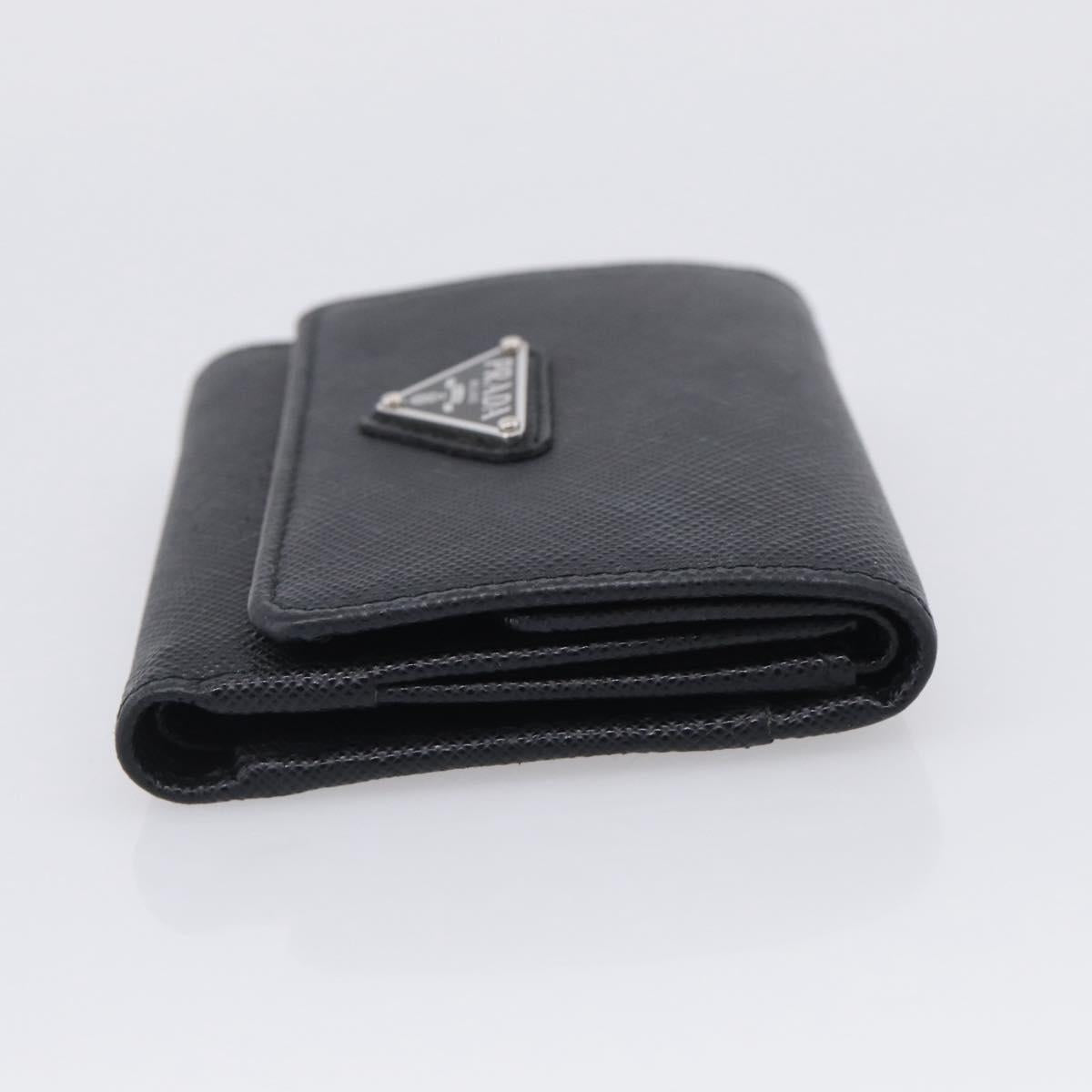 PRADA Trifold Wallet Saffiano leather Black Silver Auth 216267M