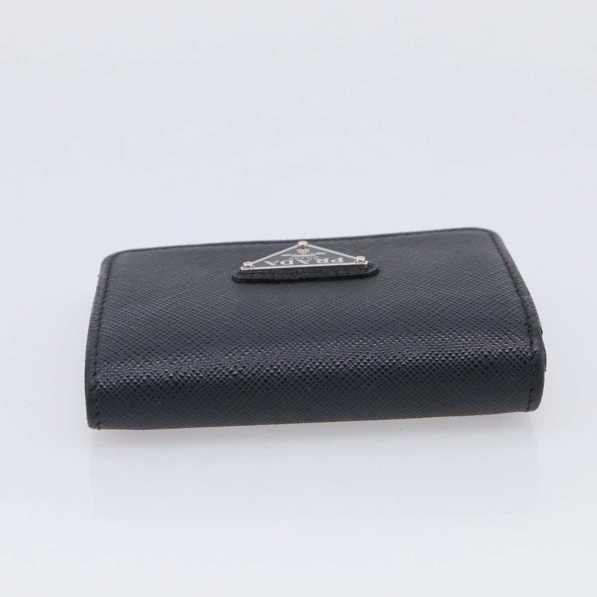 PRADA Trifold Wallet Saffiano leather Black Silver Auth 216267M