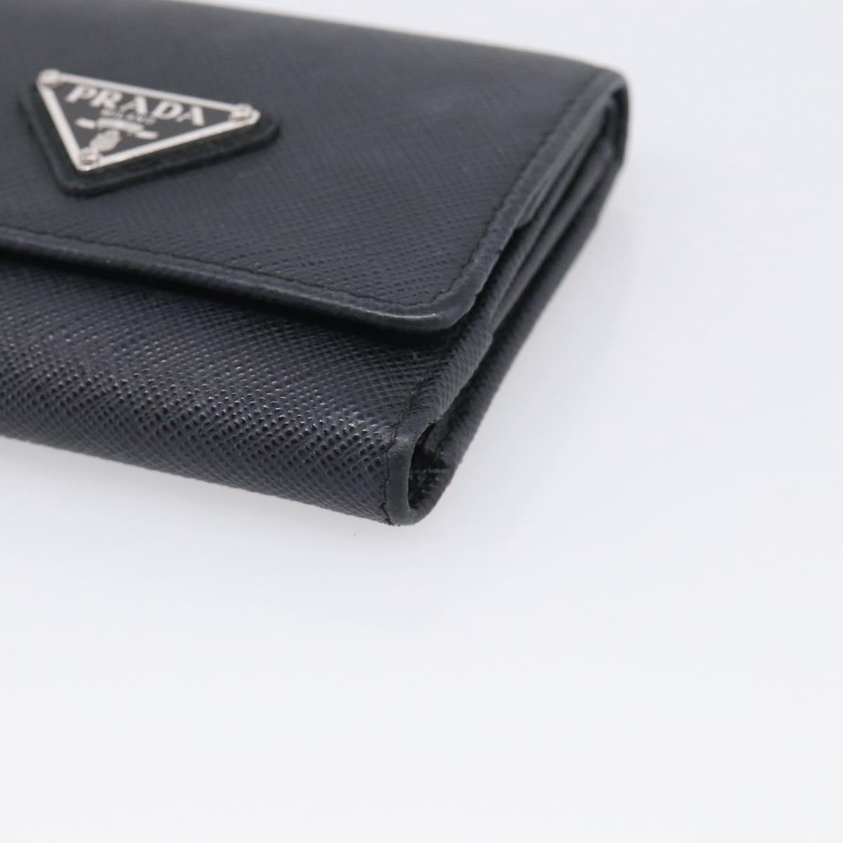 PRADA Trifold Wallet Saffiano leather Black Silver Auth 216267M
