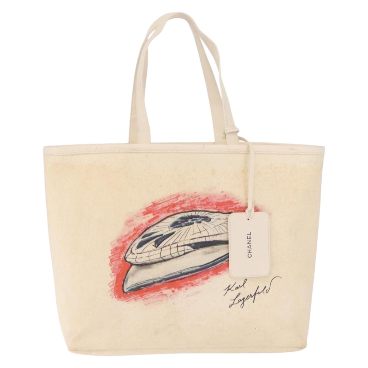 CHANEL Mobile Art Pavilion Tote Bag Coated Canvas Ivory Silver CC Auth 216269