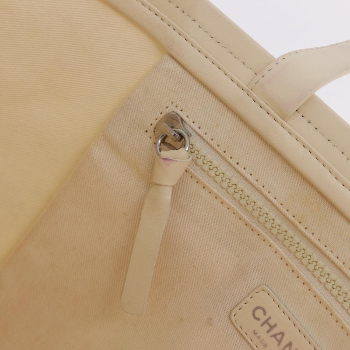 CHANEL Mobile Art Pavilion Tote Bag Coated Canvas Ivory Silver CC Auth 216269