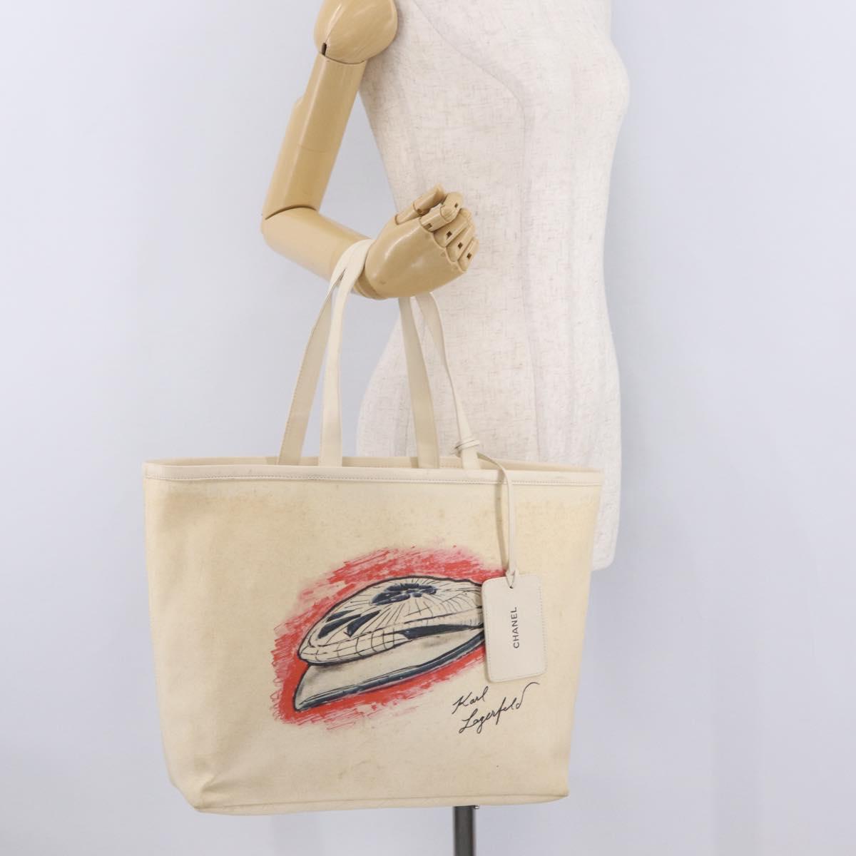 CHANEL Mobile Art Pavilion Tote Bag Coated Canvas Ivory Silver CC Auth 216269