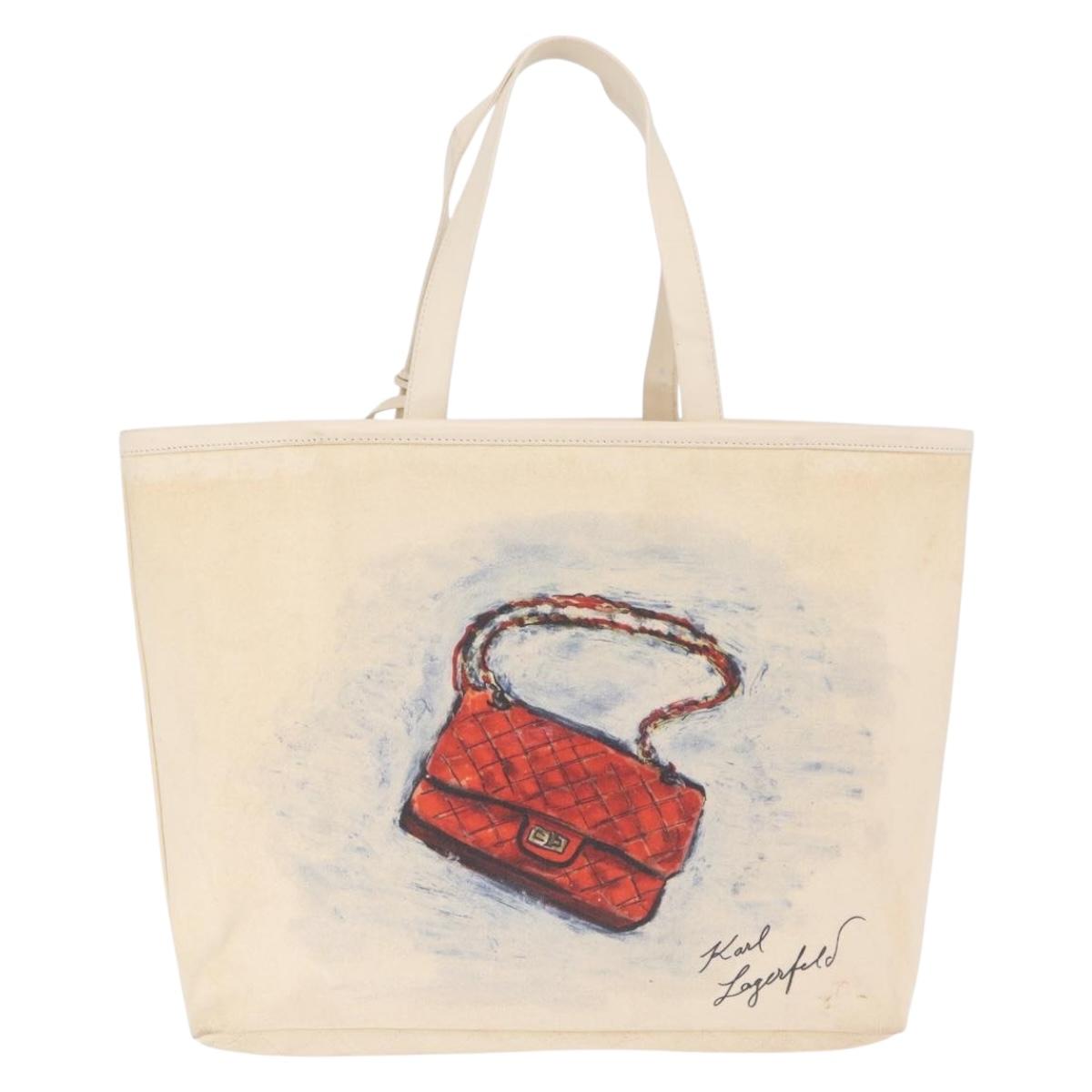 CHANEL Mobile Art Pavilion Tote Bag Coated Canvas Ivory Silver CC Auth 216269