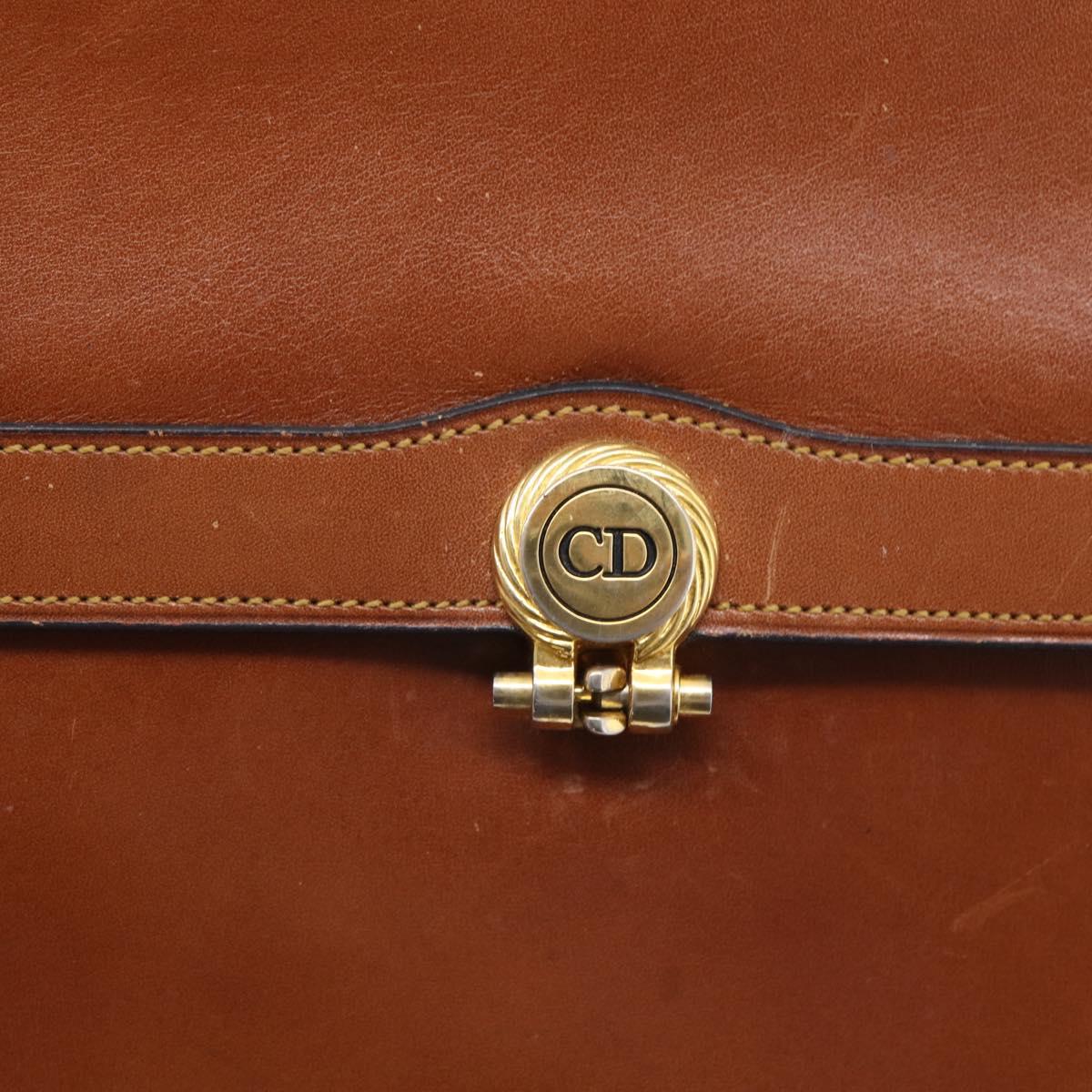 Christian Dior Shoulder Bag Leather Brown Gold Auth 216270