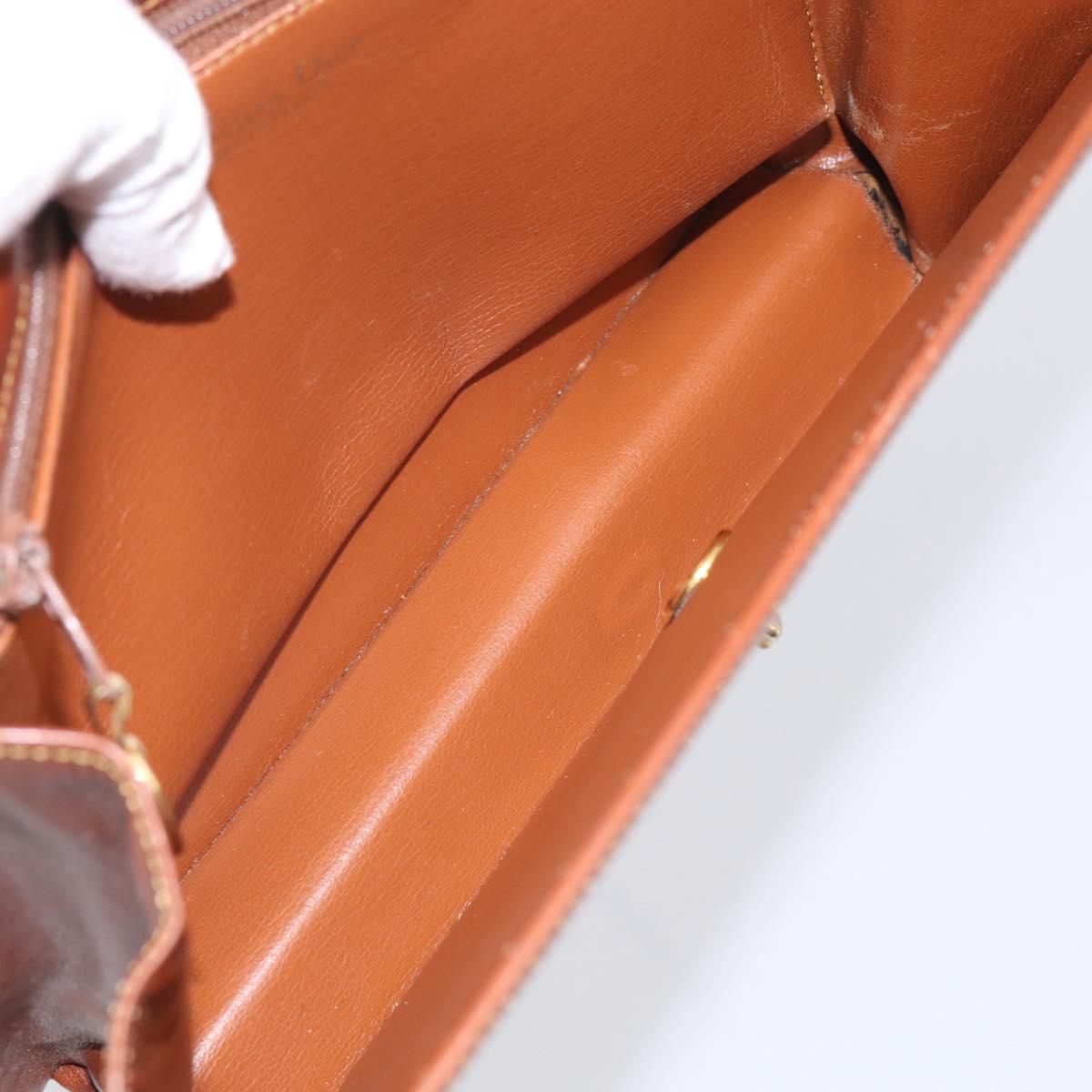 Christian Dior Shoulder Bag Leather Brown Gold Auth 216270