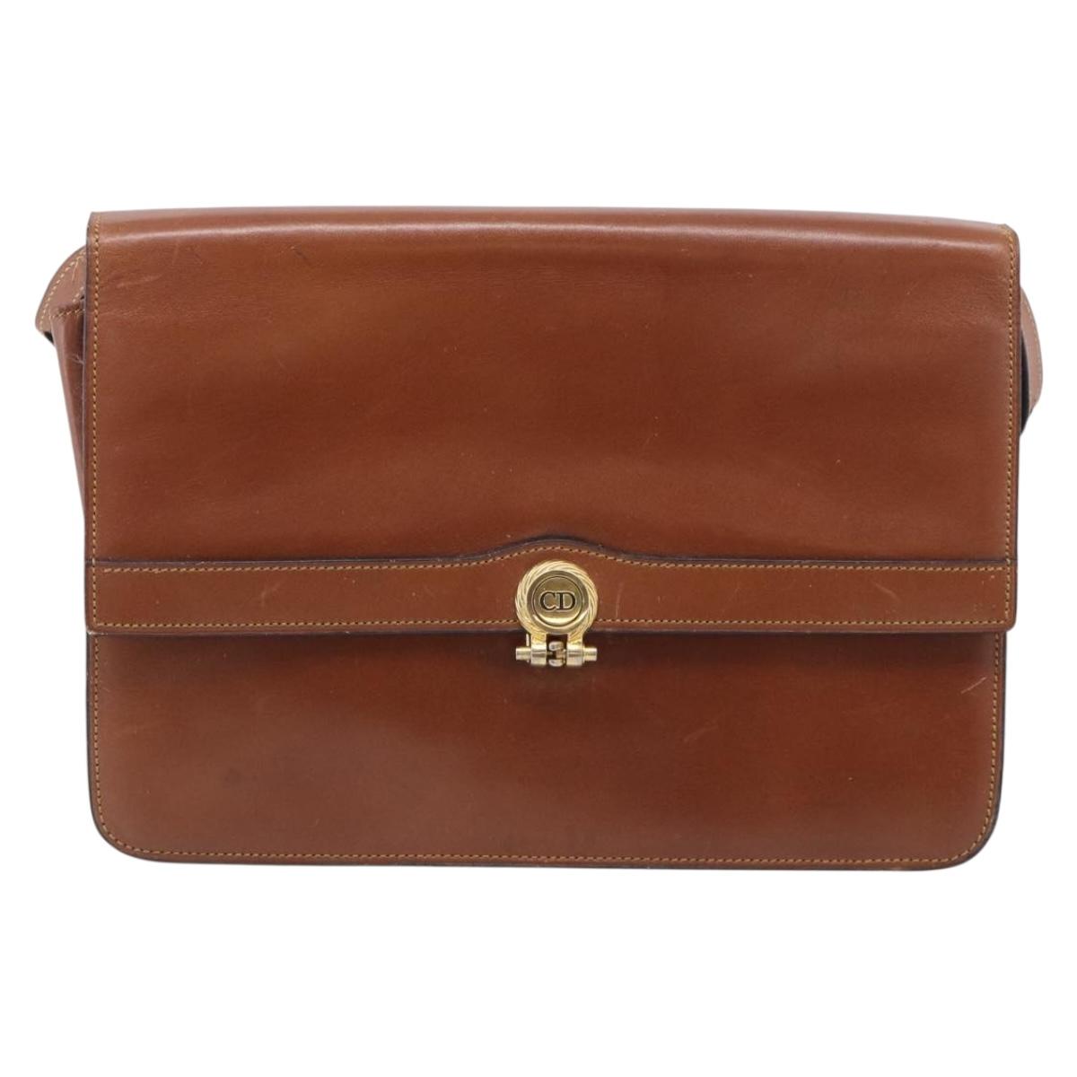 Christian Dior Shoulder Bag Leather Brown Gold Auth 216270
