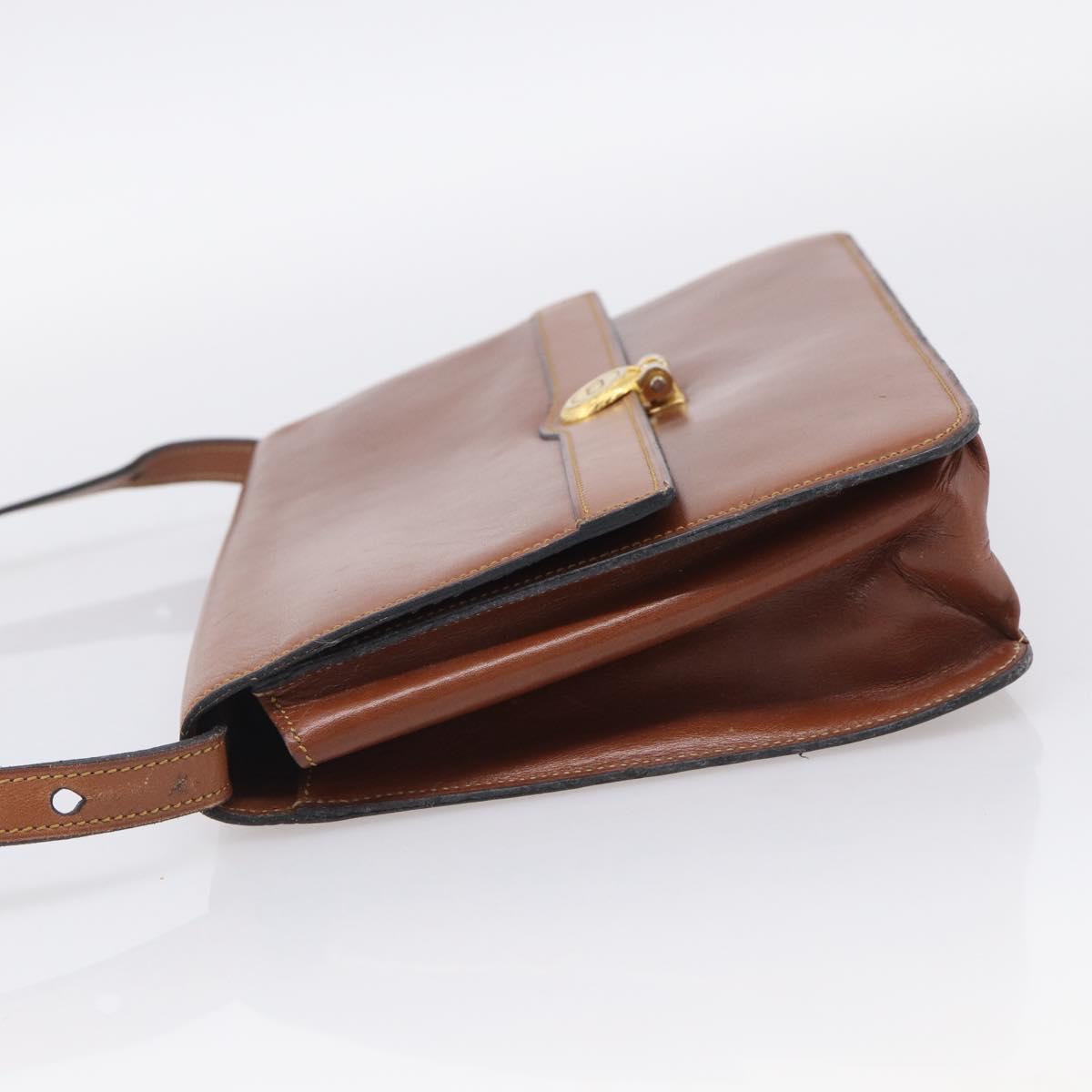 Christian Dior Shoulder Bag Leather Brown Gold Auth 216270