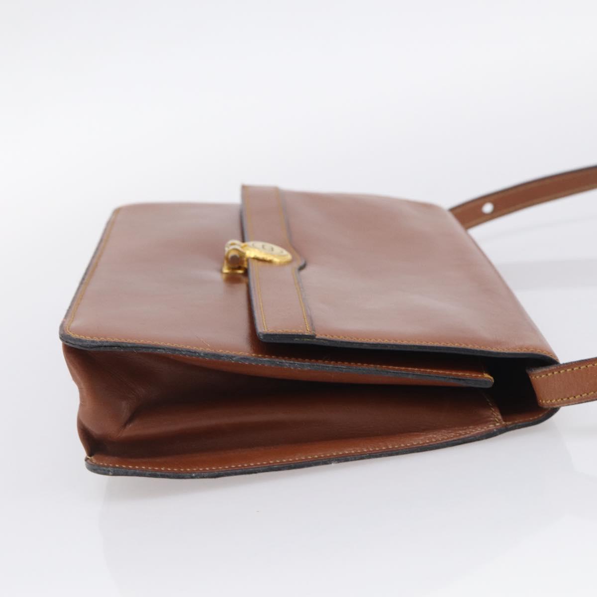 Christian Dior Shoulder Bag Leather Brown Gold Auth 216270