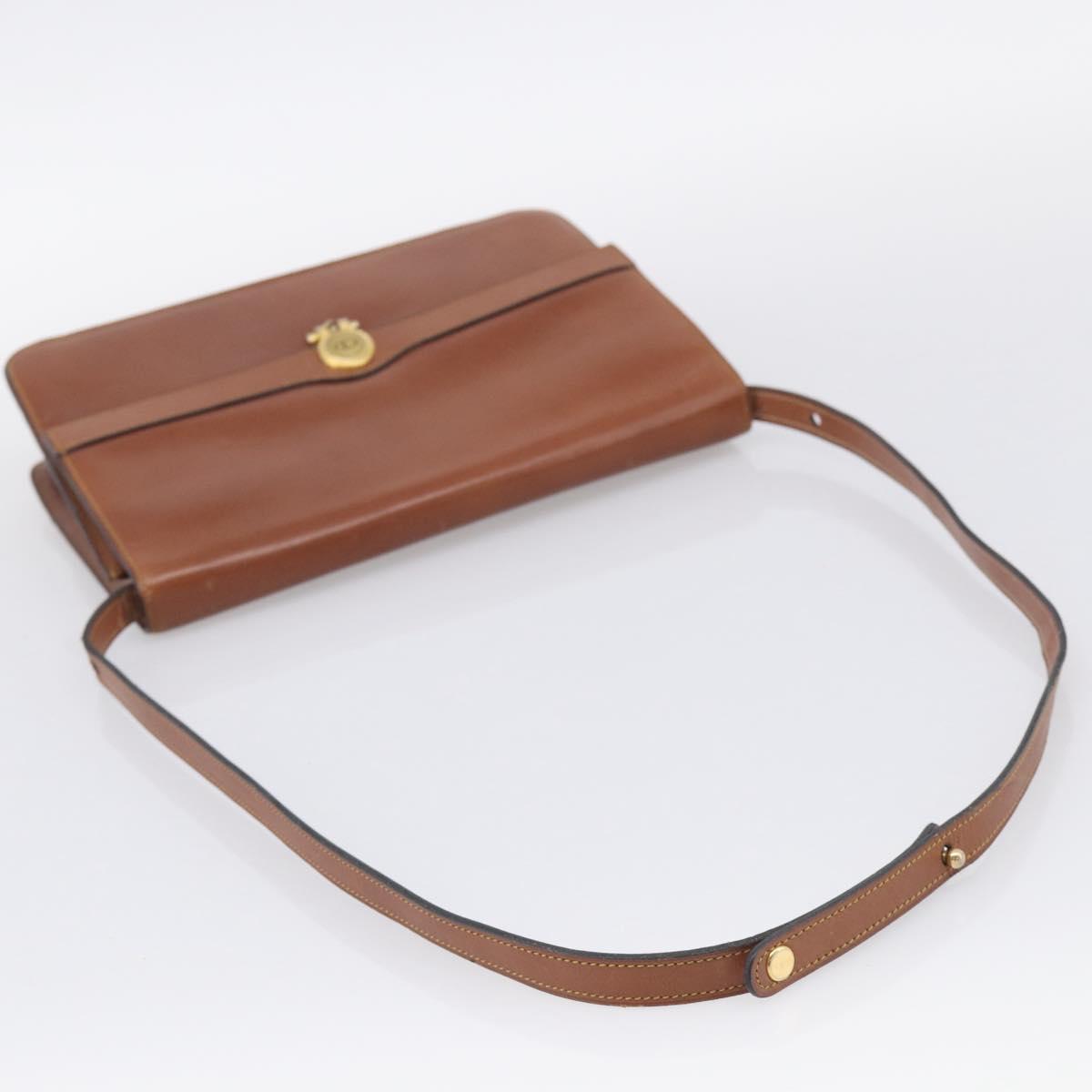 Christian Dior Shoulder Bag Leather Brown Gold Auth 216270