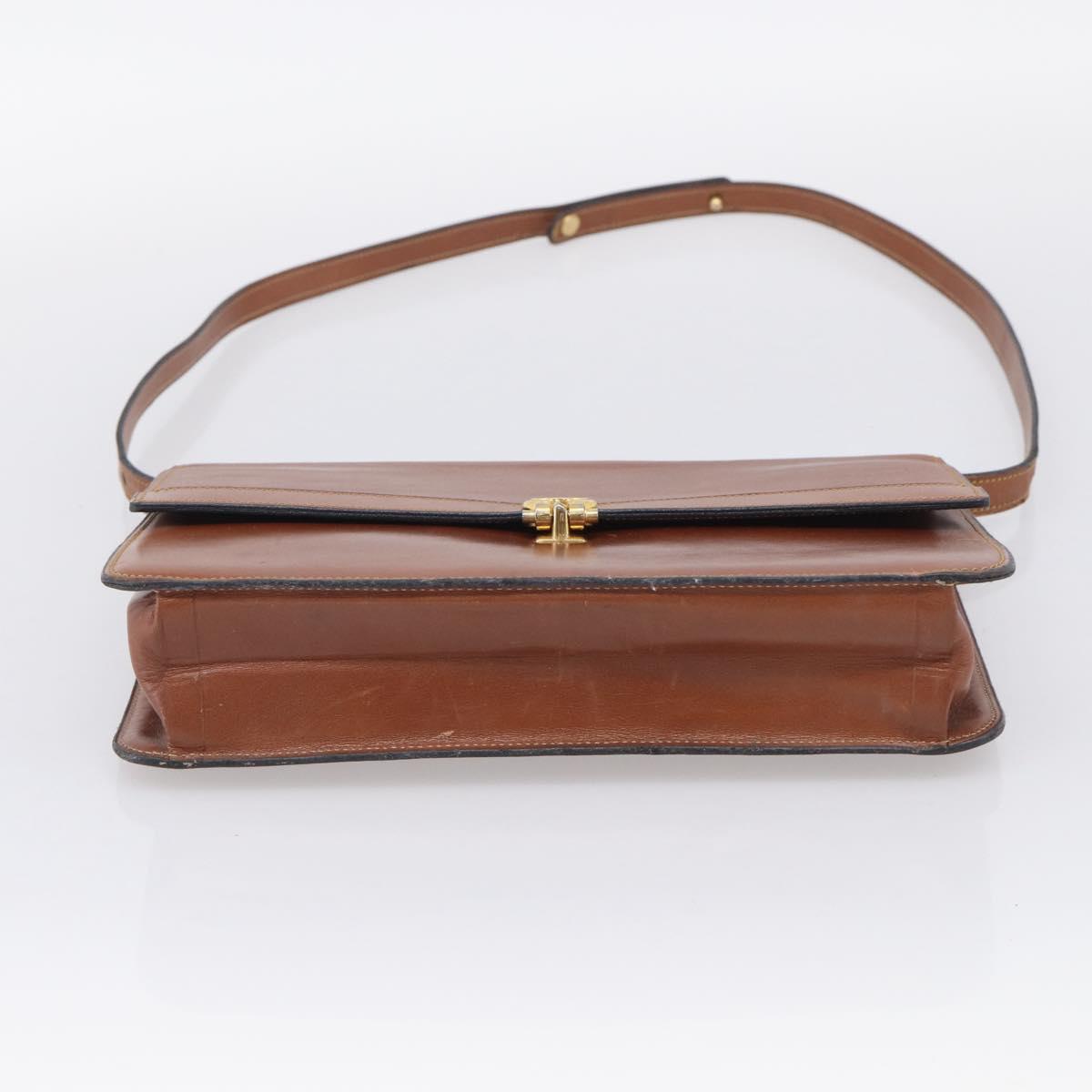 Christian Dior Shoulder Bag Leather Brown Gold Auth 216270