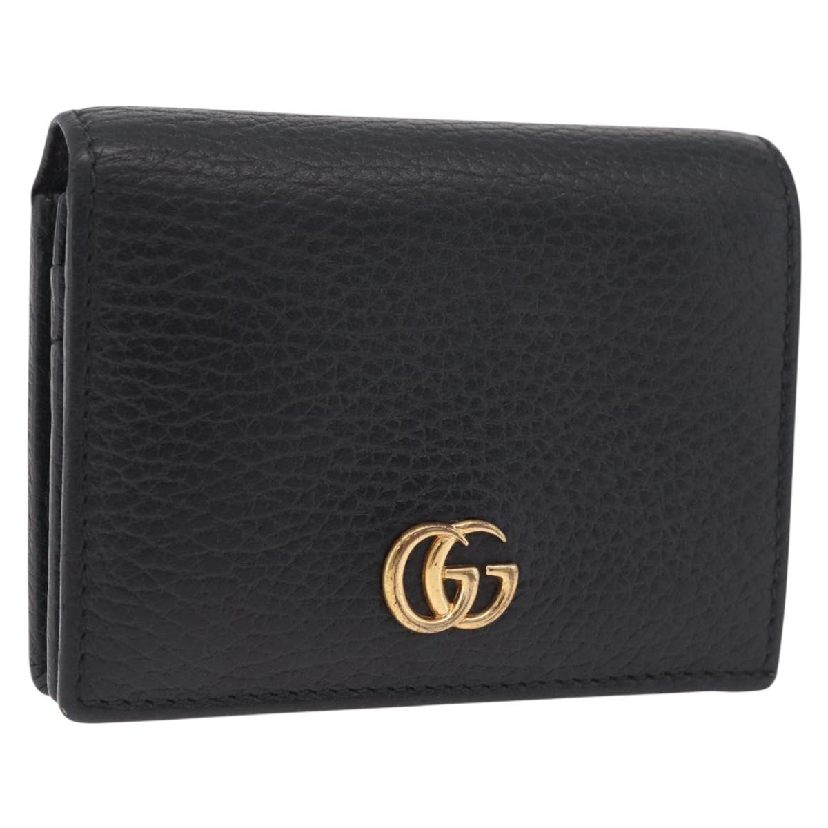 GUCCI GG Marmont Bifold Wallet Leather Black Gold 456126 Auth 216273V