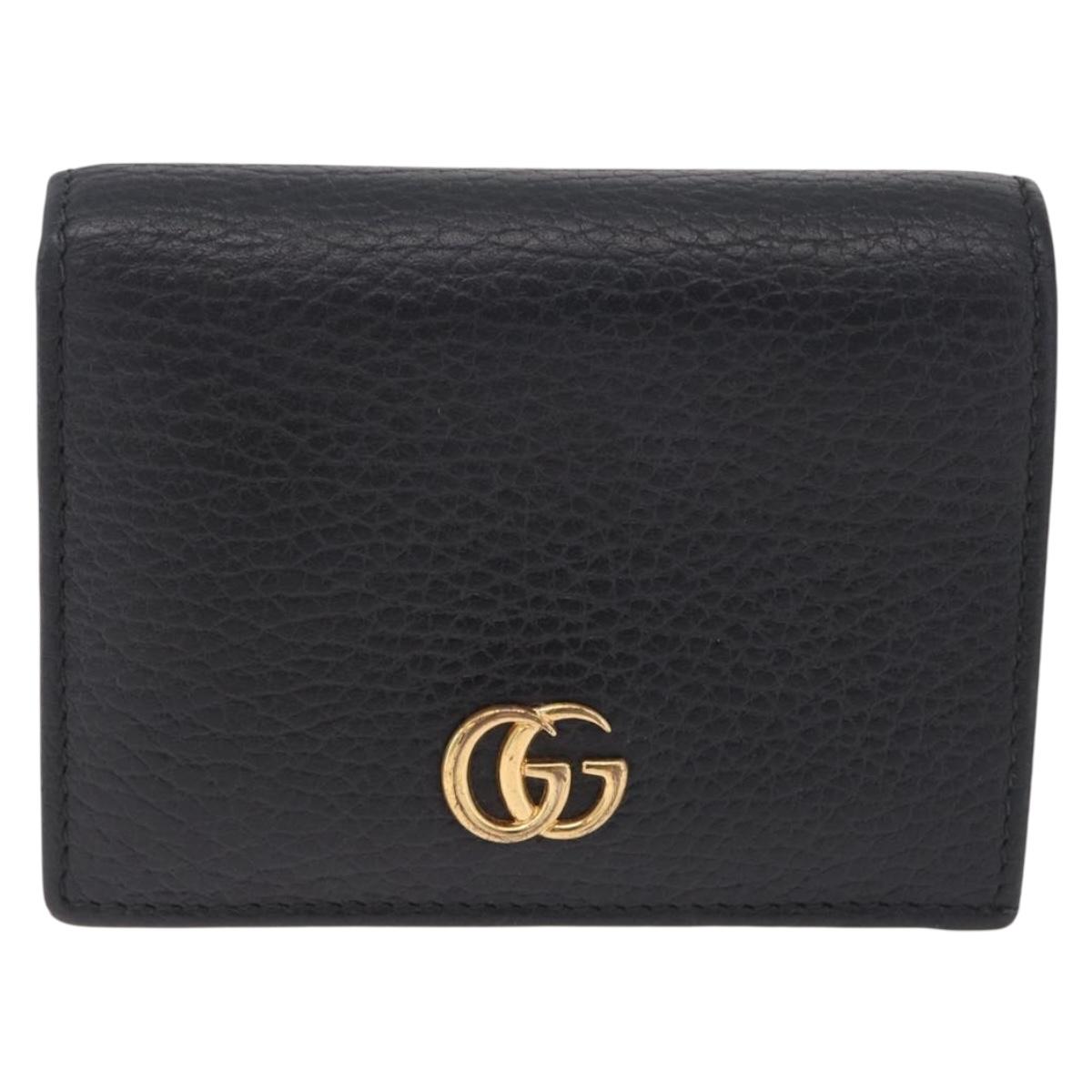 GUCCI GG Marmont Bifold Wallet Leather Black Gold 456126 Auth 216273V