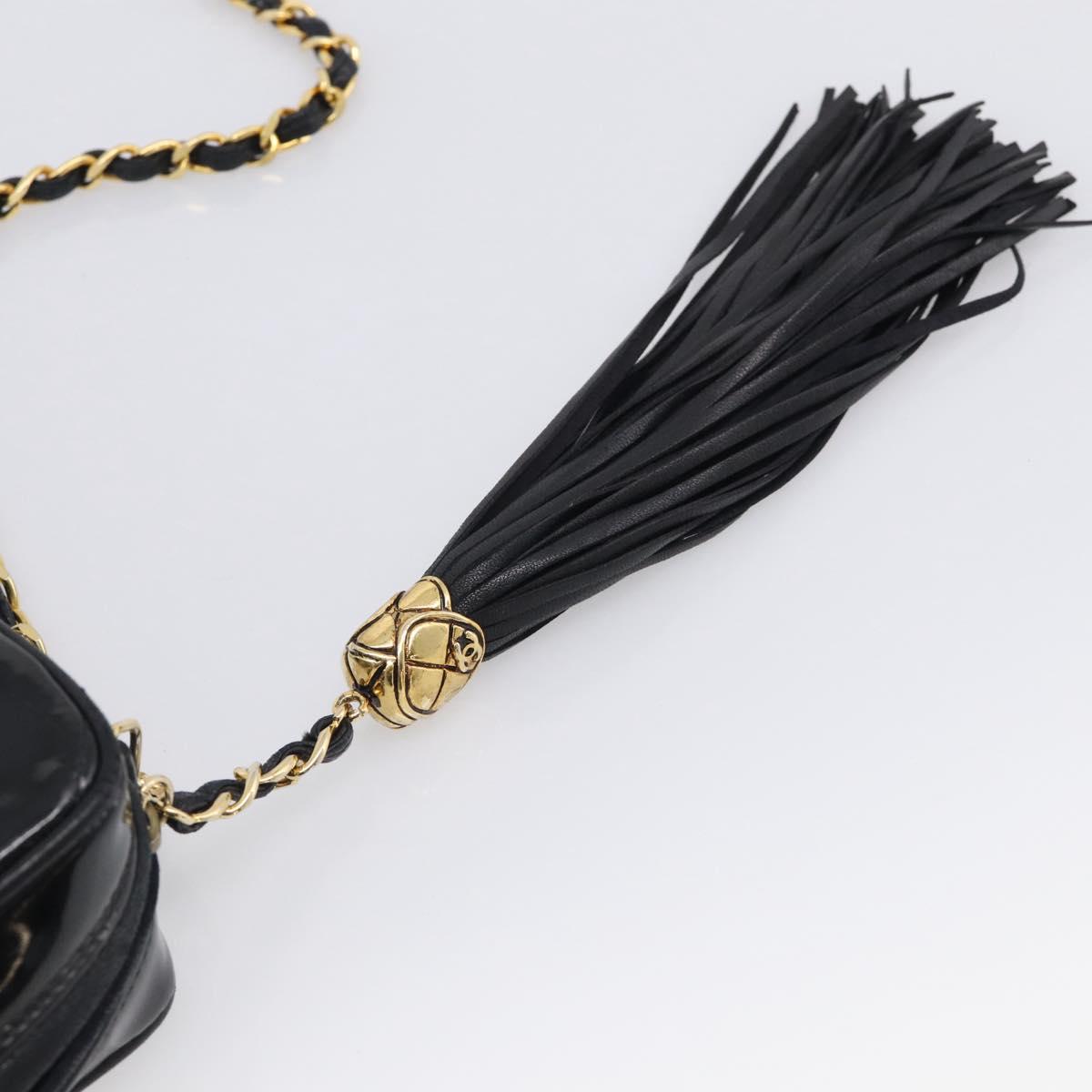 CHANEL Chain Diamond Stitch Bag Patent leather Black Gold CC Auth 216284A