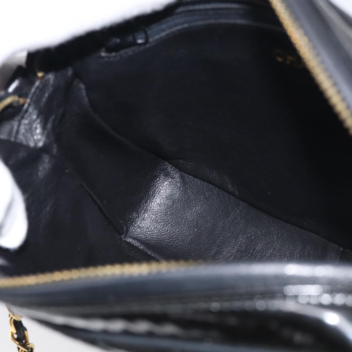 CHANEL Chain Diamond Stitch Bag Patent leather Black Gold CC Auth 216284A