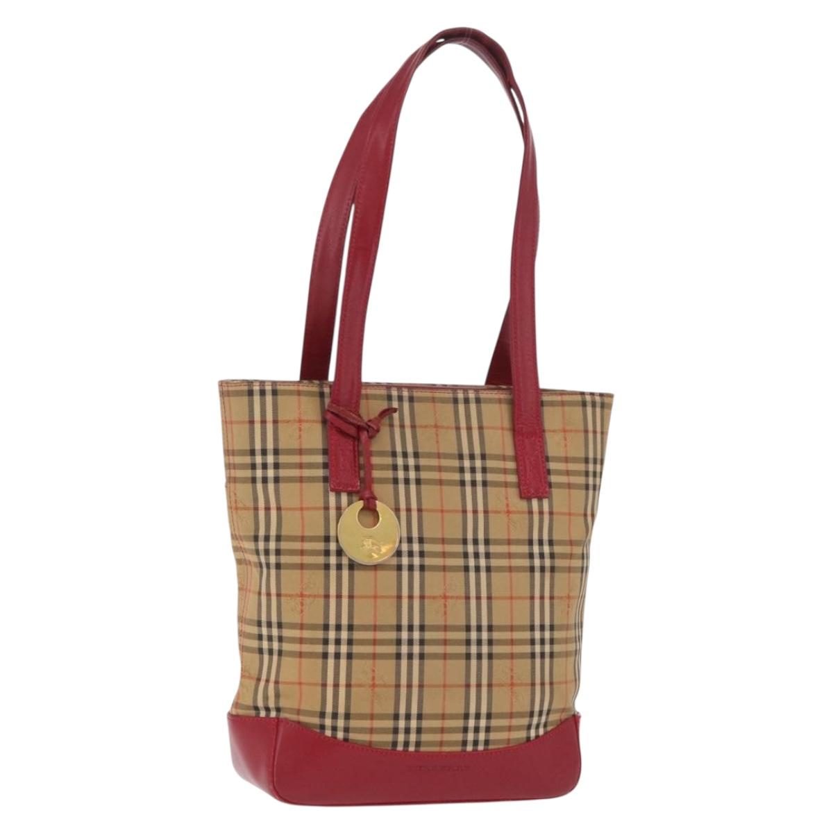 BURBERRY Nova Check Shoulder Bag Canvas Beige Gold Auth 216286A