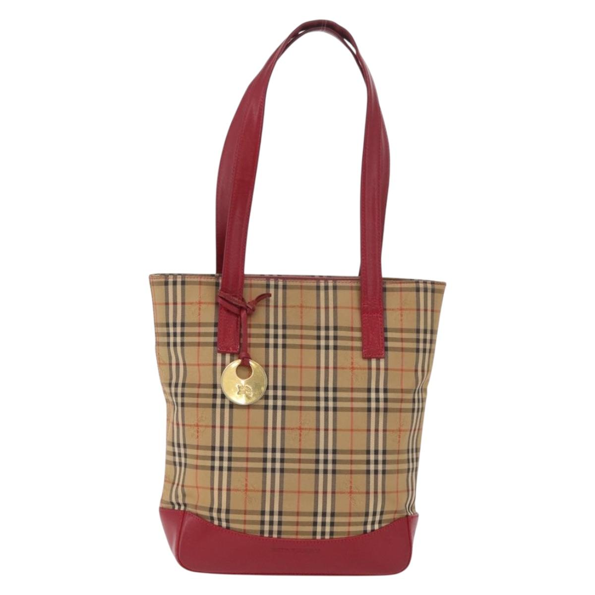 BURBERRY Nova Check Shoulder Bag Canvas Beige Gold Auth 216286A