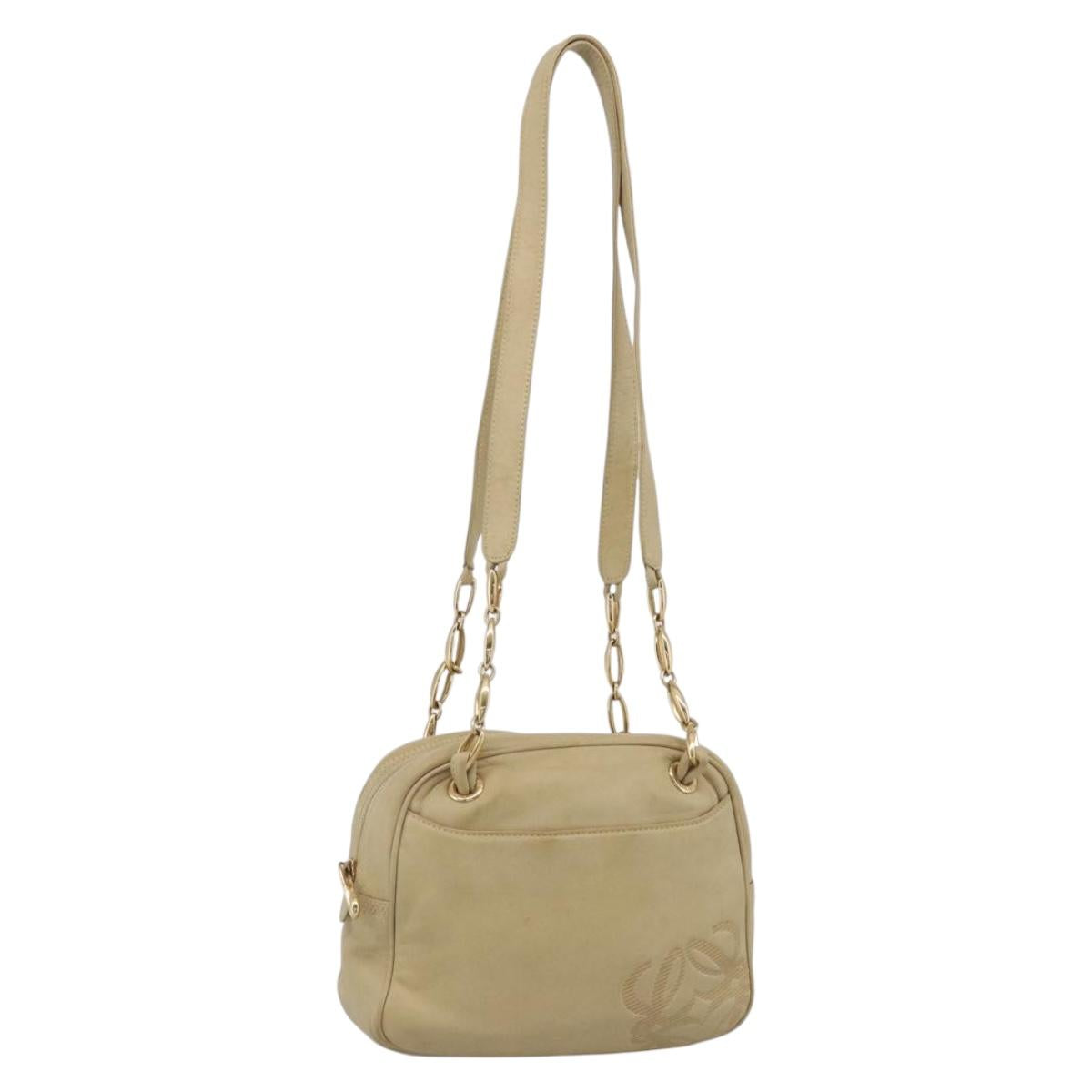 LOEWE Shoulder Bag Leather Beige Gold Auth 216289