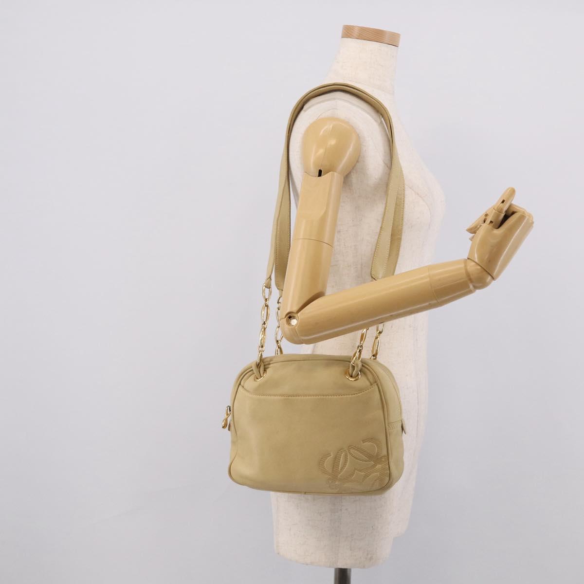 LOEWE Shoulder Bag Leather Beige Gold Auth 216289