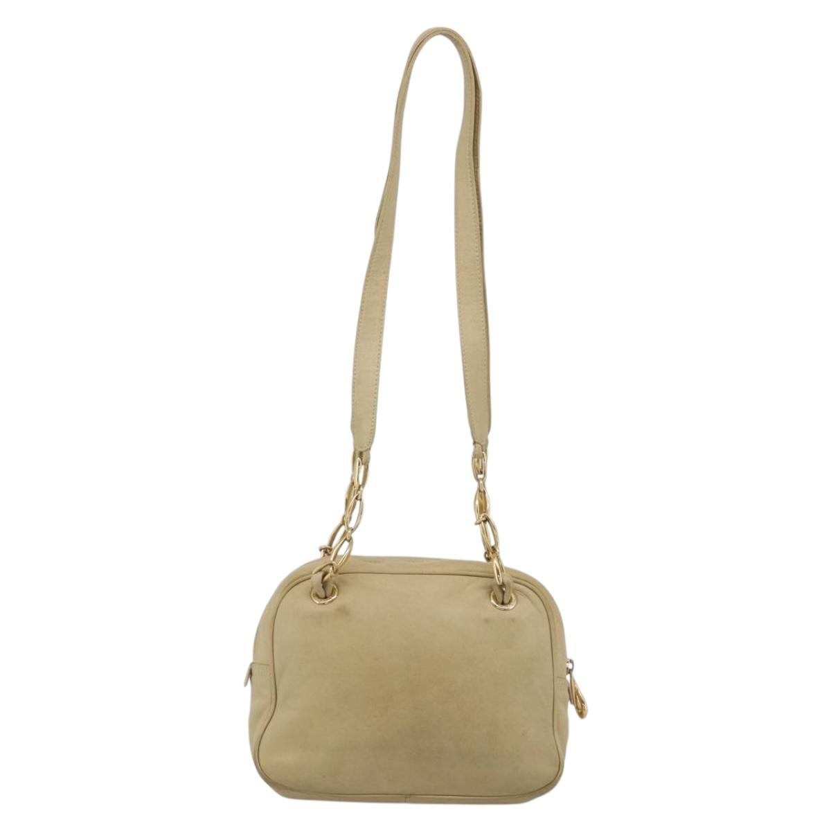 LOEWE Shoulder Bag Leather Beige Gold Auth 216289