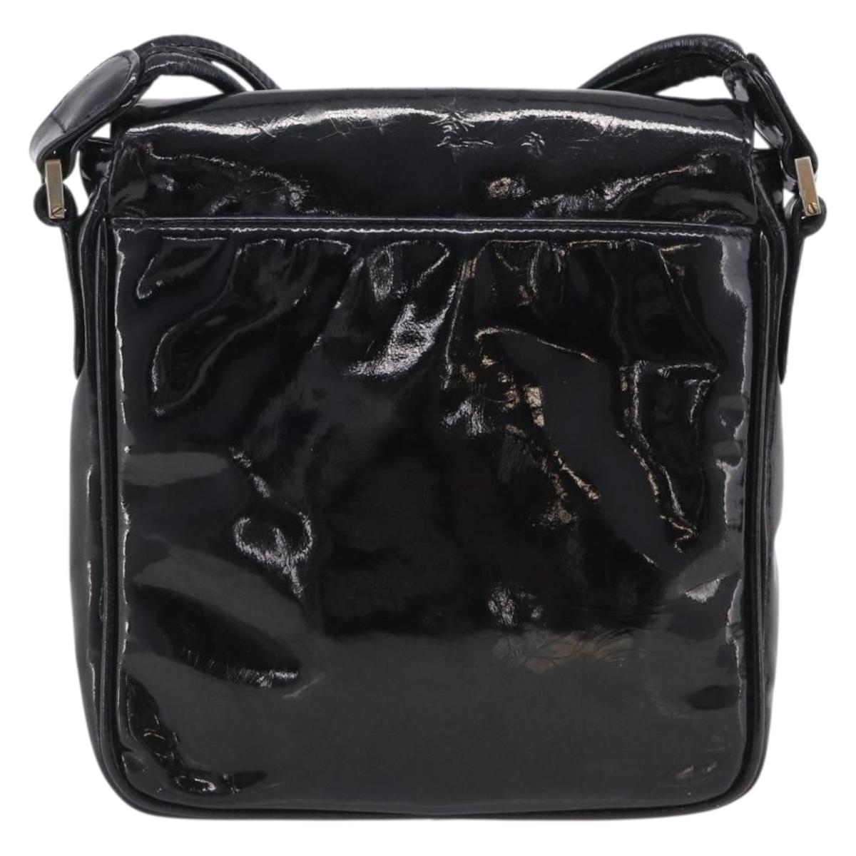 CHANEL Matelasse Shoulder Bag Patent leather Black Gold CC Auth 216292