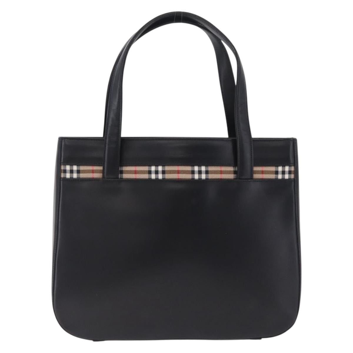 Burberrys Tote Bag Leather Black Silver Auth 216296A