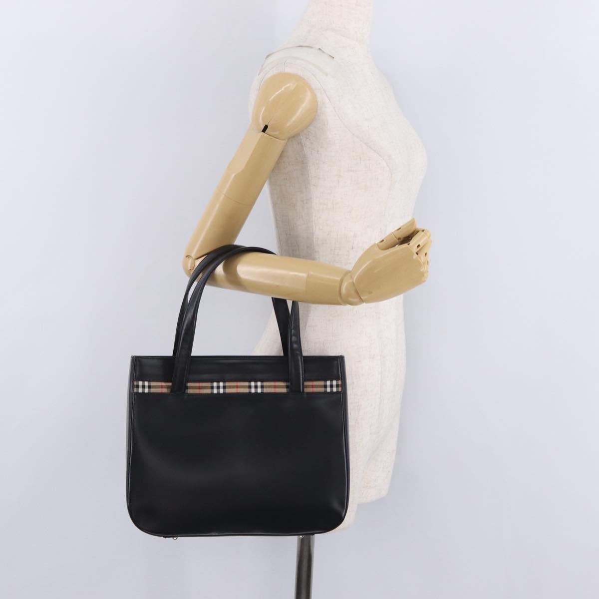 Burberrys Tote Bag Leather Black Silver Auth 216296A