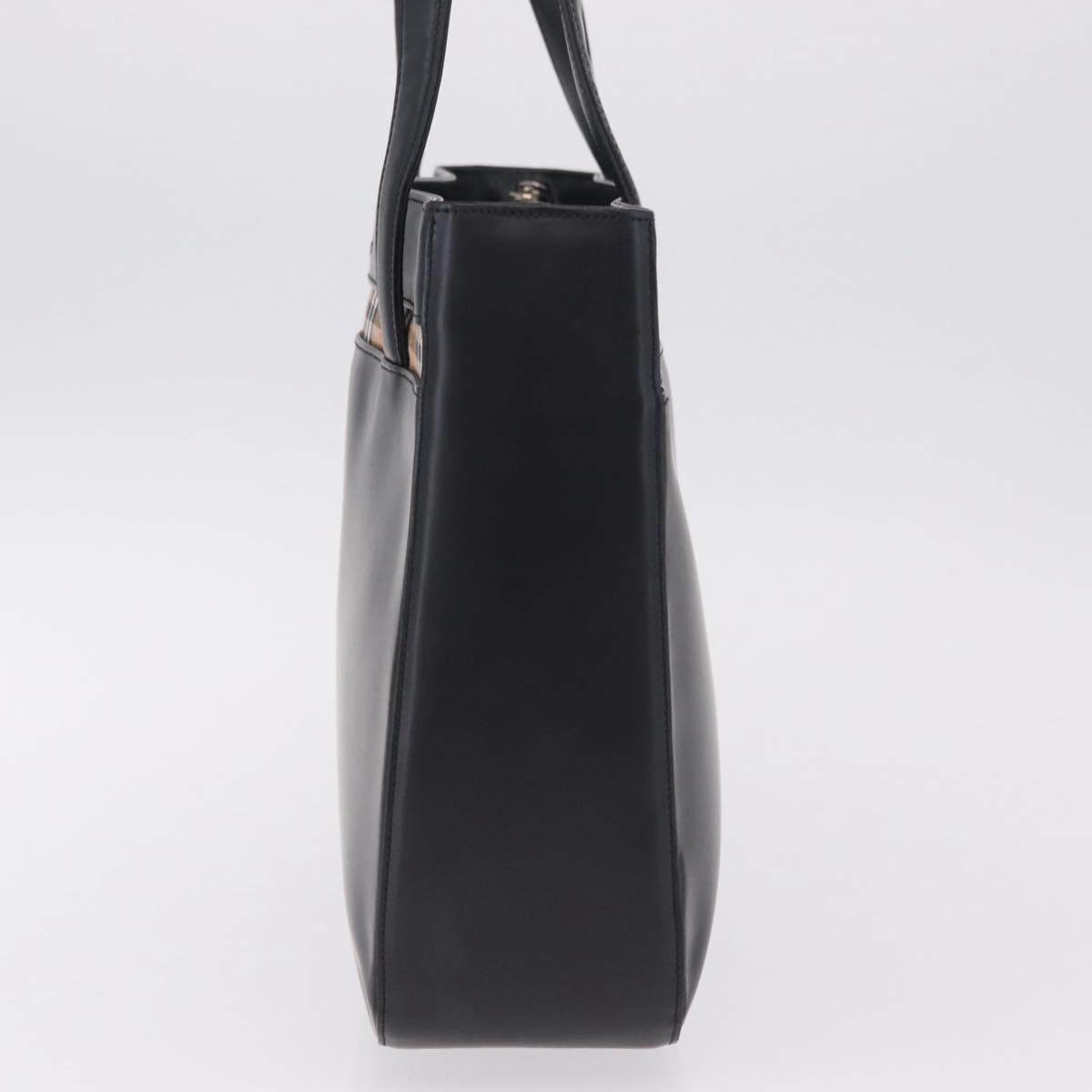 Burberrys Tote Bag Leather Black Silver Auth 216296A