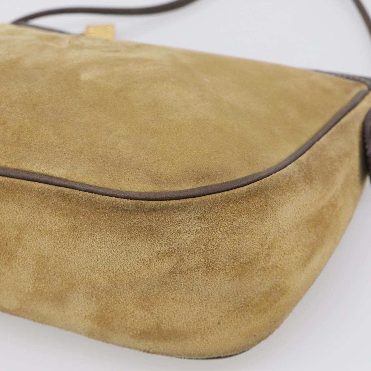 LOEWE Shoulder Bag Suede Beige Gold Auth 216298A