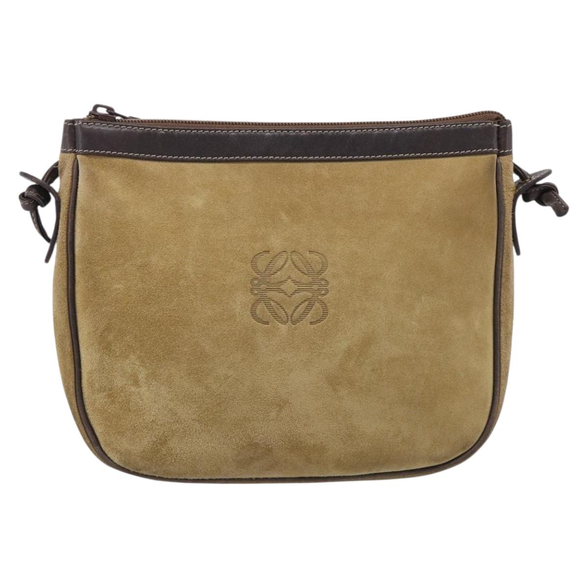 LOEWE Shoulder Bag Suede Beige Gold Auth 216298A