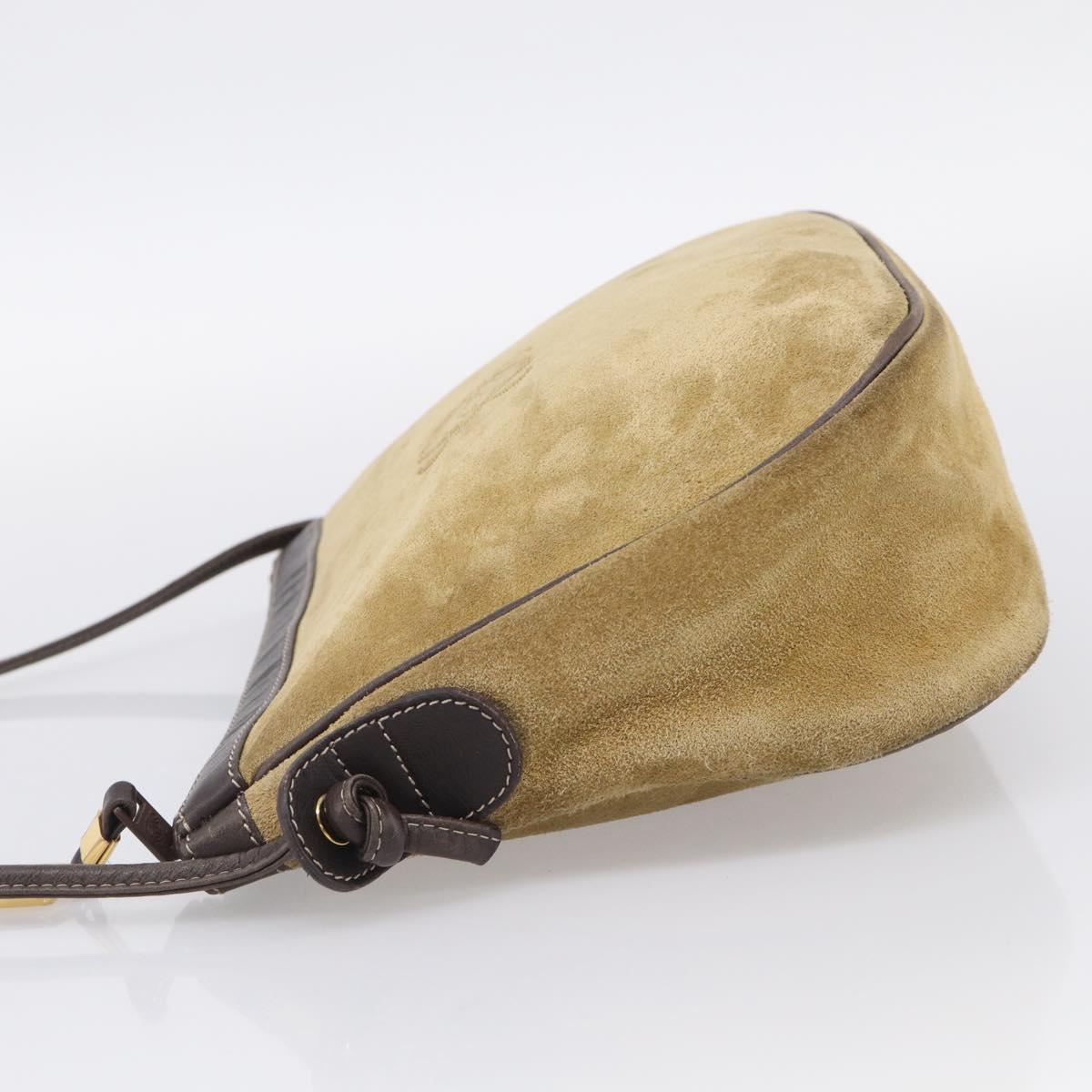 LOEWE Shoulder Bag Suede Beige Gold Auth 216298A