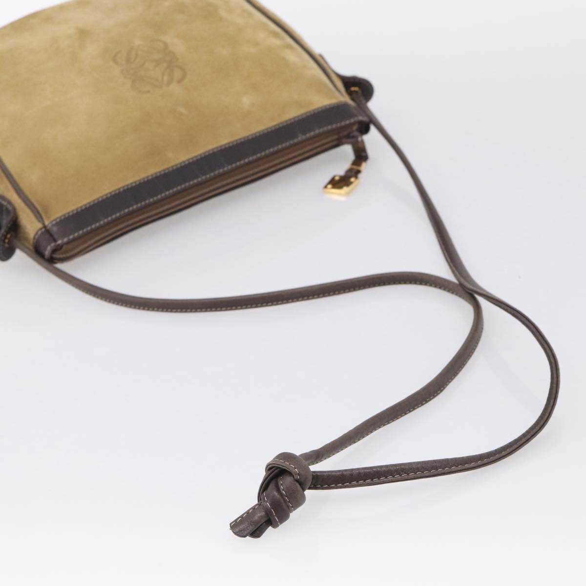 LOEWE Shoulder Bag Suede Beige Gold Auth 216298A