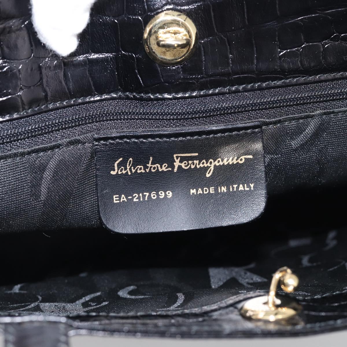 Salvatore Ferragamo Gancini Tote Bag Suede Leather Black Gold Auth 216305A