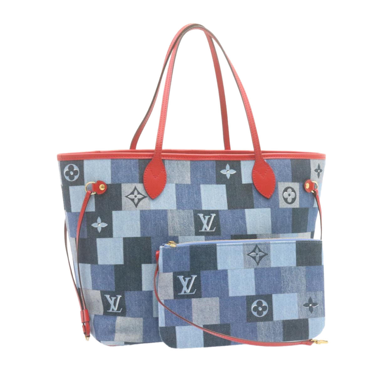 LOUIS VUITTON Monogram Denim Neverfull MM Tote Bag Blue M44981 LV Auth 22325A