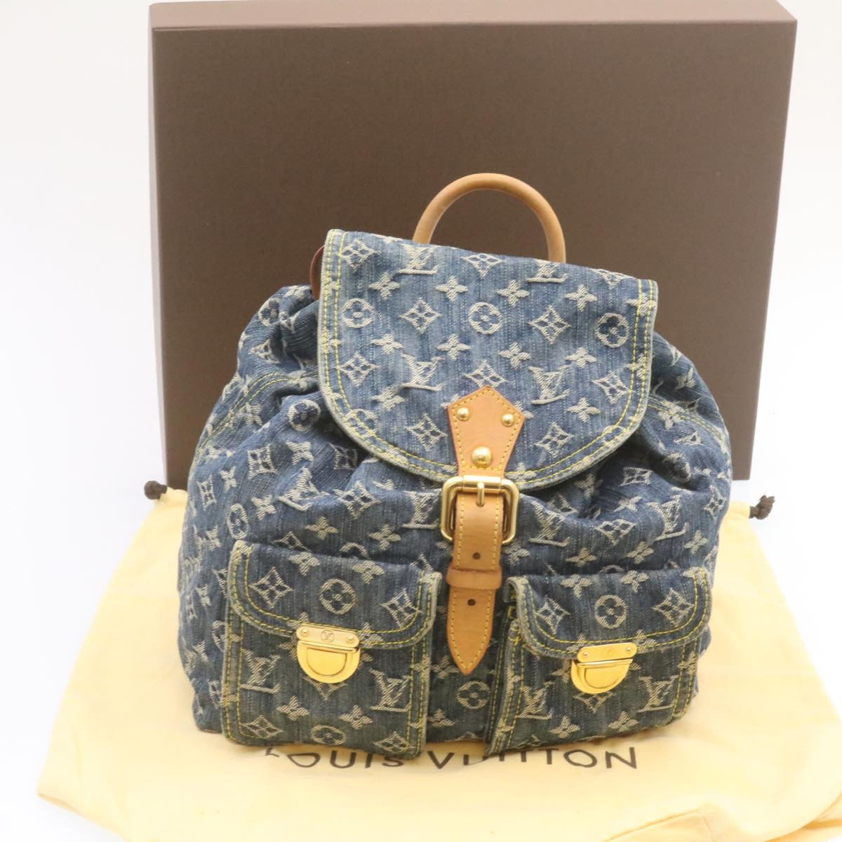 LOUIS VUITTON Monogram Denim Sac A Dos GM Backpack Blue M95056 LV Auth 23330A