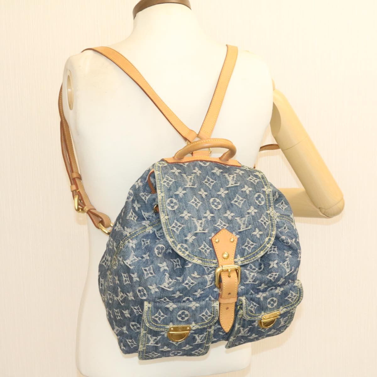 LOUIS VUITTON Monogram Denim Sac A Dos GM Backpack Blue M95056 LV Auth 23330A