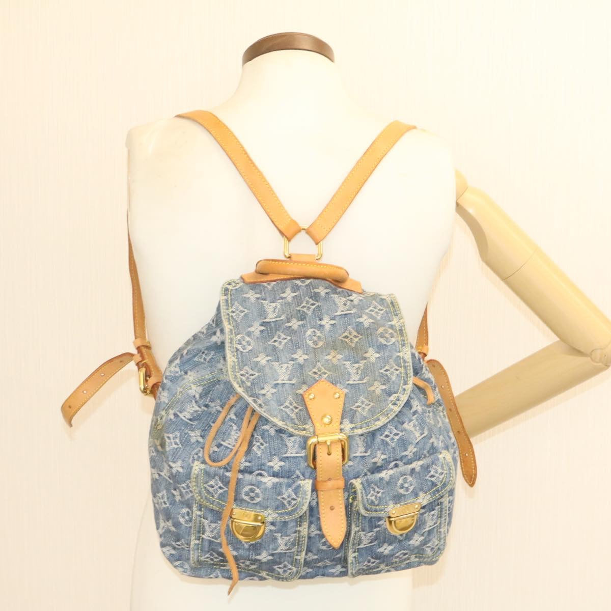 LOUIS VUITTON Monogram Denim Sac a Dos GM Backpack Blue M95056 LV Auth 23405